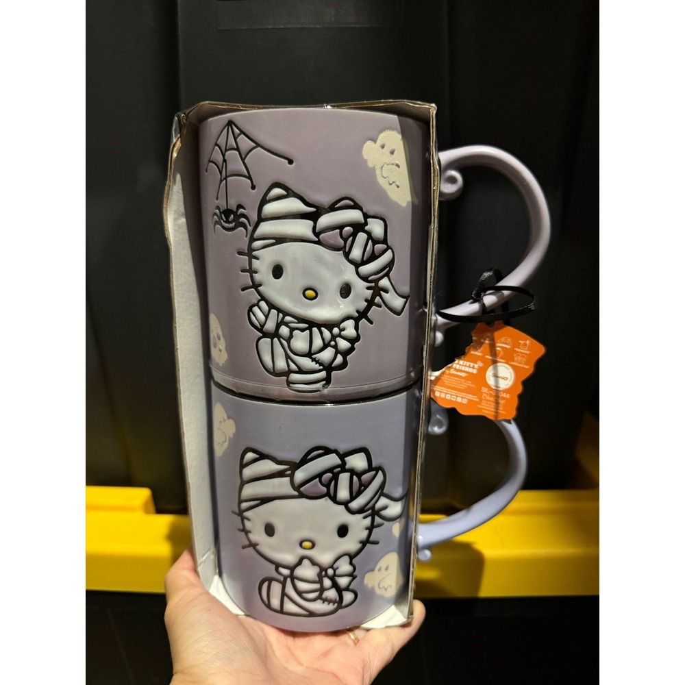 NEW Hello Kitty Halloween Mummy 21 oz Ceramic Purple Mug Set-Stackable